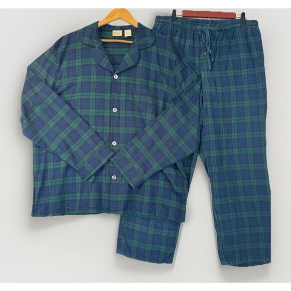 LL Bean Pajama Scotch Plaid Flannel 2 Piece Pajama Set Sz XL Loungewear - Picture 1 of 10